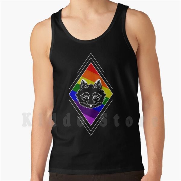 

pride fox white tank vest sleeveless rainbow flag, White;black