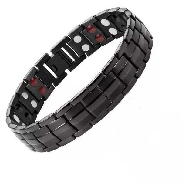 

therapeutic energy healing bracelet stainless steel magnetic therapy fashion men titanium couple bangle, Black