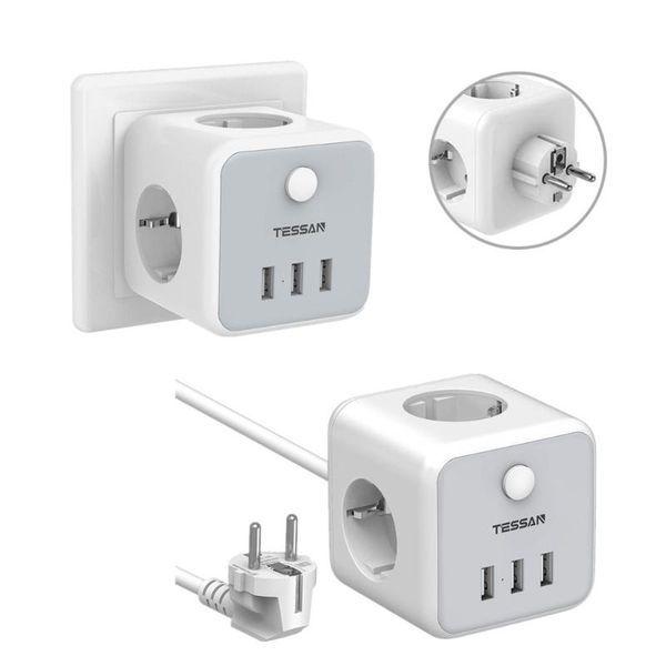 

smart power plugs tessan mini eu plug adapter with 3 ac outlets usb charger ports 2500w 5v/2.4a overload protection multi socket