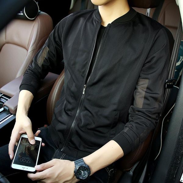 

men's jackets 2021 summer european and american men fashion casual hollow stripes sunscreen personality jacket large size, Black;brown