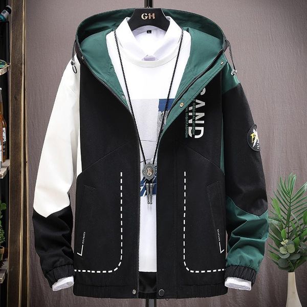 

men's jackets autumn spring zipper casual jacket hooded handsome print loose coats male drop ef3q, Black;brown