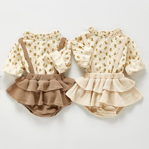 

spring new floral baby girl clothes sets newborn baby long sleeve blouses + jumpsuit overalls fashion baby girl outfits 210413, White