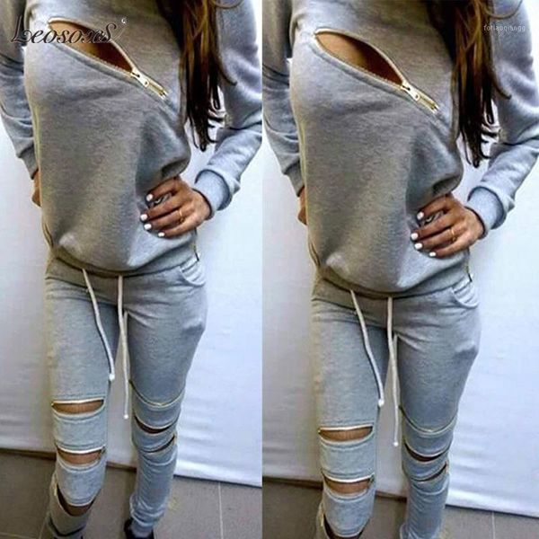 

hoodies sweatpants women's sets casual 2 pieces clothing 2021 spring tracksuits sportswear female pullovers zipper hole, Gray