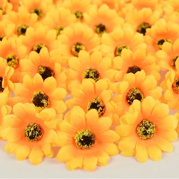 

100pcs mini silk sunflower flower head diy wreath scrapbooking accessories for wedding party fake decoration decorative flowers & wreaths