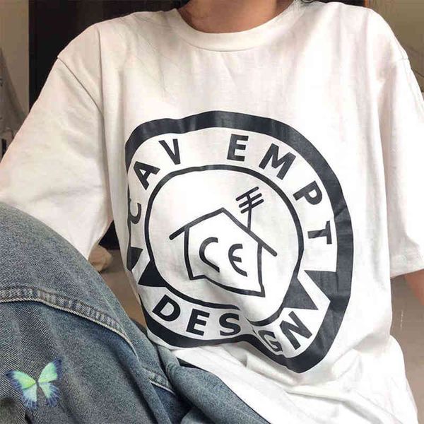 

design ce house letter printing men women empt t-shirt cav empt, White;black
