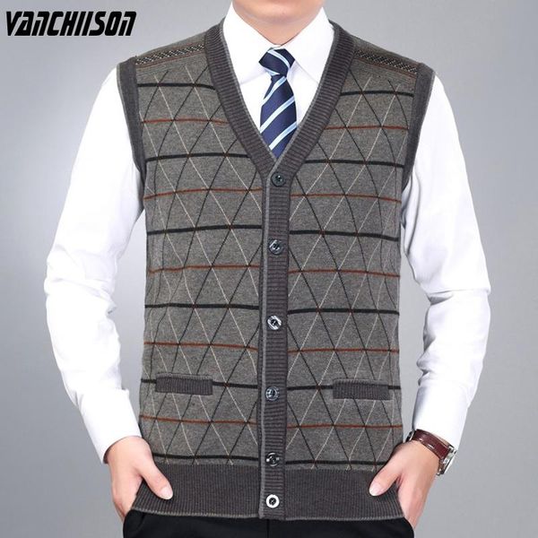 

men's vests men wool knit vest buttons down basic sweater cardigan sleeveless jacket plaids retro vintage for autumn winter v neck tujt, Black;white