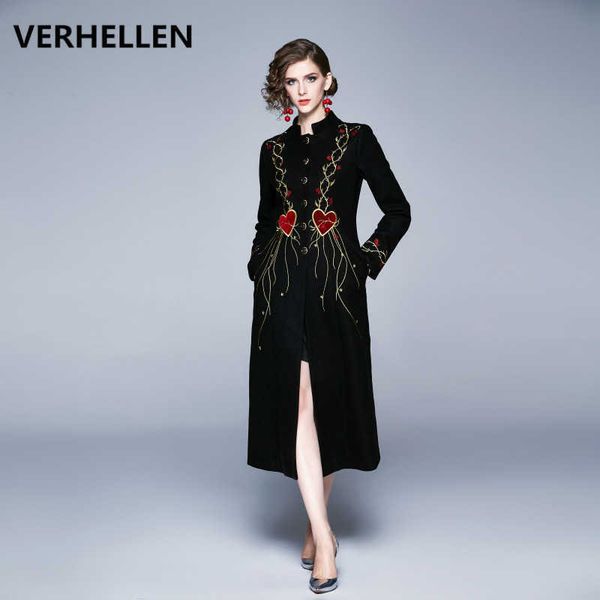 

verhellen luxury designer runway woolen coat winter fashion women heart flower embroidery thicker warm coats 210706, Black