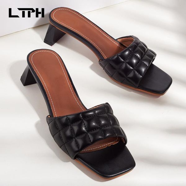 

dress shoes ltph women's sandals 2021 summer large size thick heel high heels fashion wear wedges for women, Black
