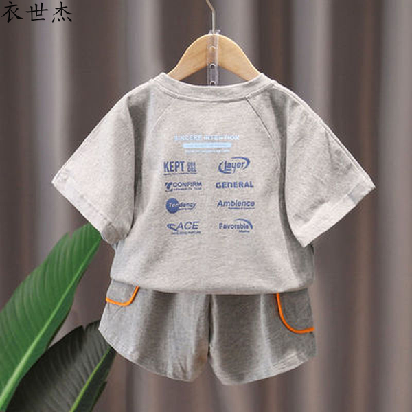 

boys summer suit loose cotton 2022 new childrens baby short-sleeved leisure sports two-piece trend, White