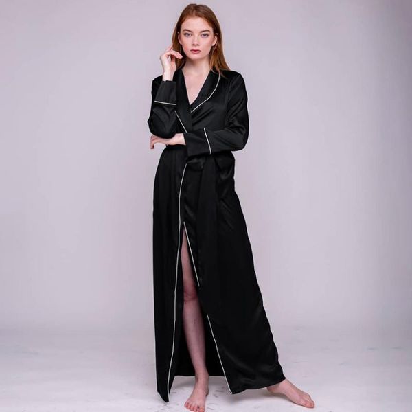 

women's sleepwear satin kimono bathrobe gown loose women long robe casual intimate lingerie soft home clothes nightwear nightdress, Black;red