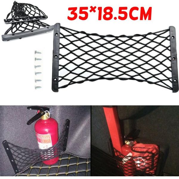 

car organizer mounting storage mesh pocket cargo elastic fire extinguisher