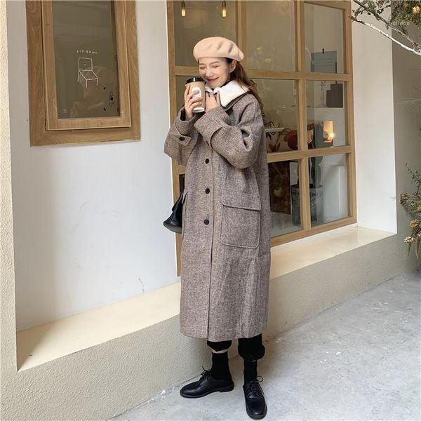 

women's wool & blends 2021 winter korean style women clothing woolen coats and jackets for female, Black