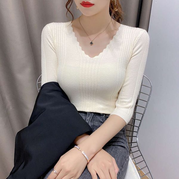 

women's sweaters tees sweater autumn v-neck thin knitwear for women with medium sleeve versatile slim bottomed xs82, White;black