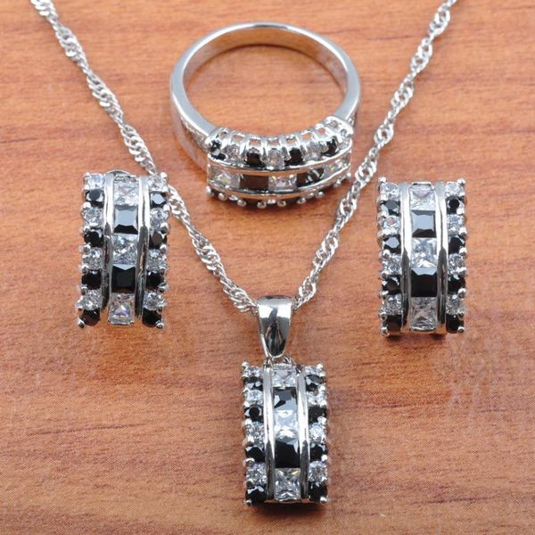 

earrings & necklace band black cubic zirconia silver color jewelry sets wedding for women selling fashion jewellry js0144