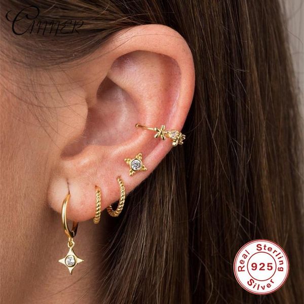 

fashion simple 925 sterling silver earrings for women female round twisted lines stud korean jewelry, Golden;silver