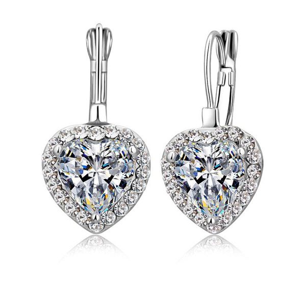 

est charming earrings cz 925 sterling silver elegant crystal wedding earring heart shape stud, Golden;silver
