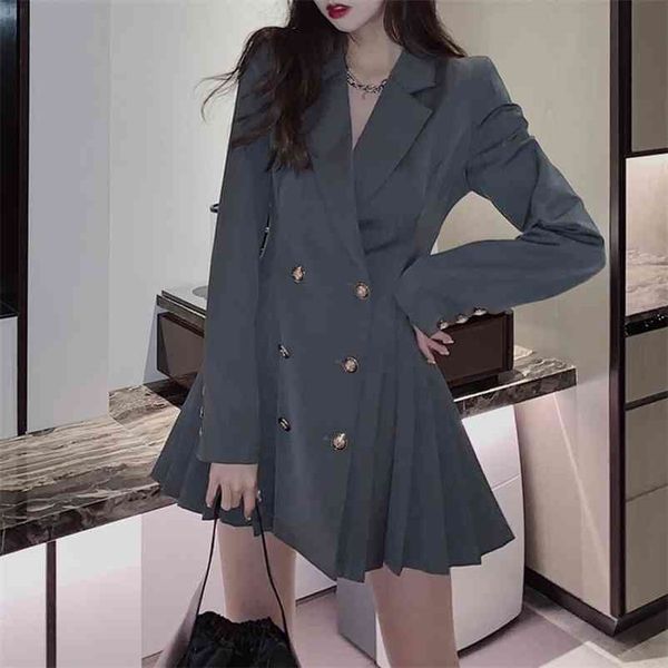 

blazer dress women korean long sleeve suit dress spring one-piece ladies casual office clothing fashion designer mini dress 210409, Black;gray