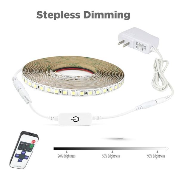 

strips led strip light 12v rope tape 5m with eu/us pulg adapter brightness dimming touch switch rf controller for backlight
