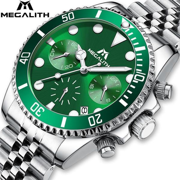 

wristwatches megalith quartz men watches 2021 luxury designer watch fashion stainless steel waterproof sport satch calendar clock man, Slivery;brown