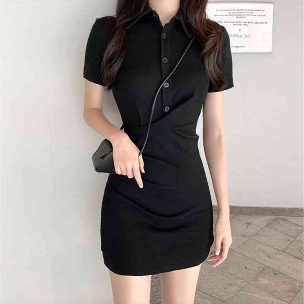 

vintage summer short sleeve cotton women dresses buttons polo fashion streetwear outfits party elegant pencil vestidos, Black;gray