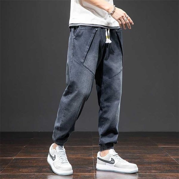 

plus size harem jeans men stretched denim pants streetwear black joggers men casual baggy jeans trousers 6xl 7xl 8xl 211104, Blue