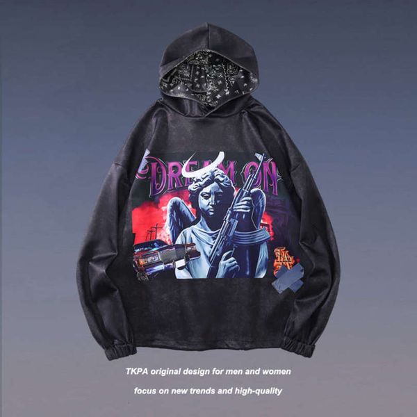 

tkpa dark angel makes old hooded sweater for men and women, Black