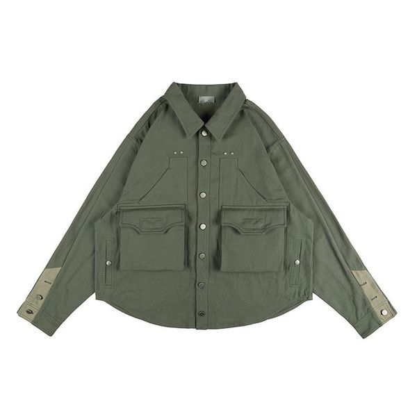 

men's jackets green cuffs spliced multi-pockets lapel vibe style shirts mens harajuku oversized streetwear loose safari coats, Black;brown