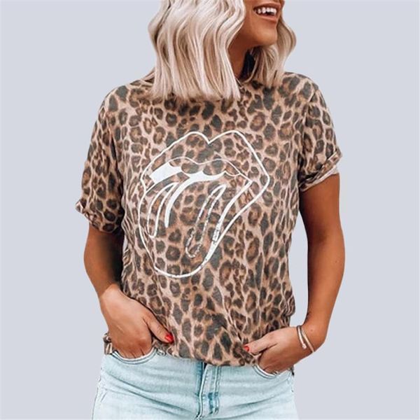 

leopard short sleeve fashion tee womens t shirts clothes summer, White