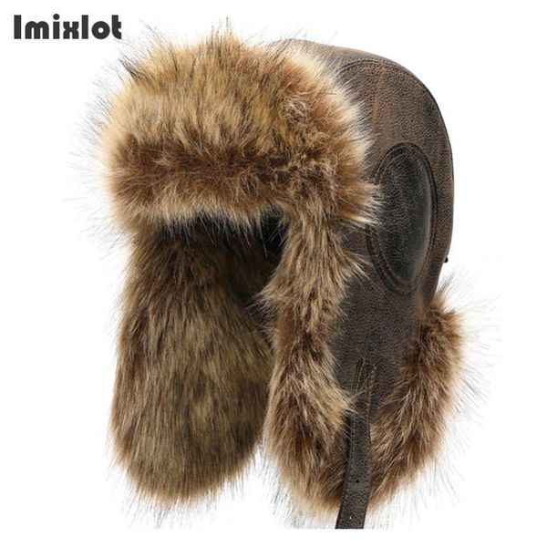 

berets men women russian hat trapper bomber warm trooper ear flaps winter ski solid fluffy faux fur cap headwear bonnet, Blue;gray