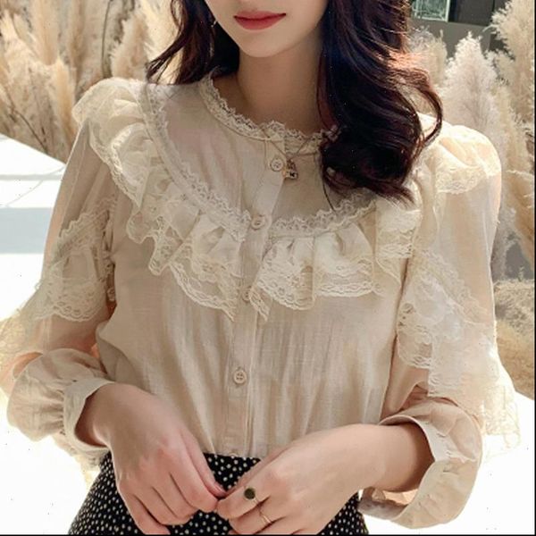 

blosue blusas mujer de moda womens blouses cotton linen ruffles stand collar lace shirts blusa b520, White
