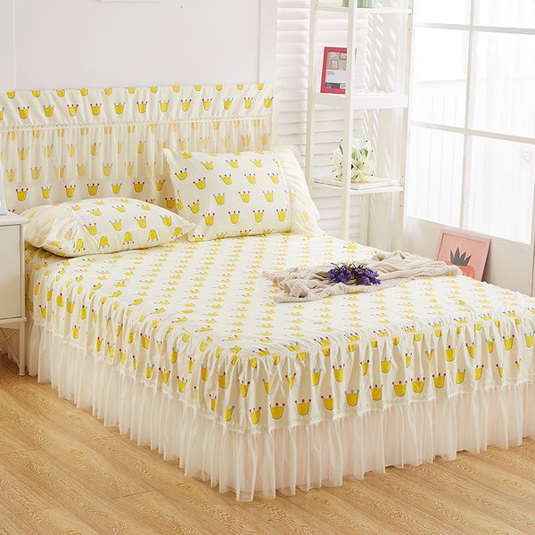 

skirt bed lace romantic sanding soft bedspreads fashional fitted sheet twin queen bedspread for girl room home decoration y200423, Black