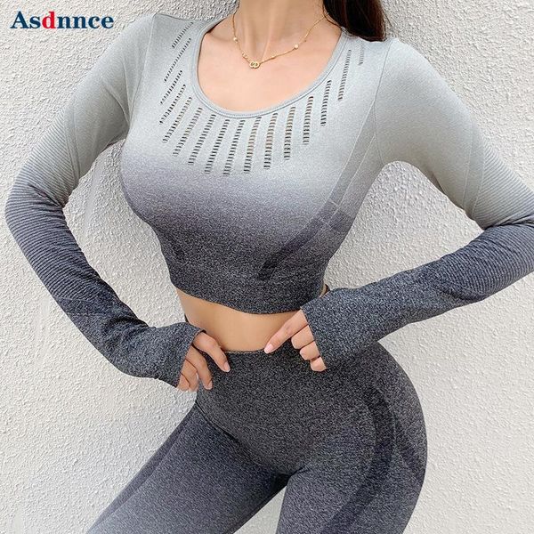 

yoga outfit gradient color running training sportswear slim fitness shirt fashion tight long-sleeved sports quick-drying clot