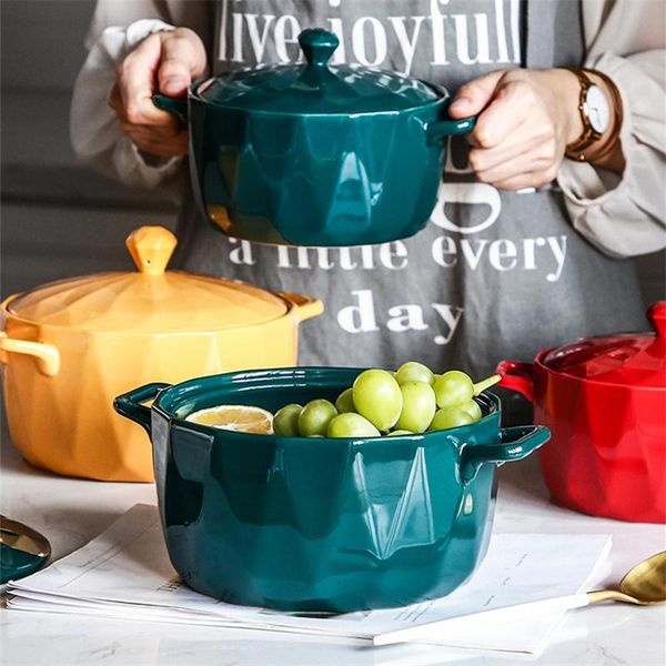 

nordic diamond double ear bowl household ceramic soup tableware ins bowls