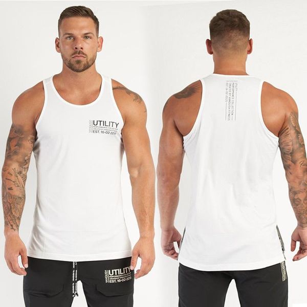 

men' tank jogger sports fitness sleeveless elastic cotton vest summer trend outdoor running shirt, White;black