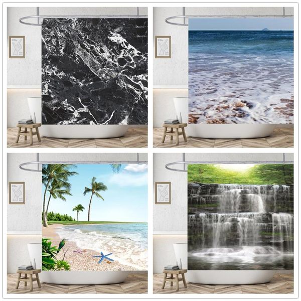 

shower curtains running water cartoon bath curtain beach pattern bathroom waterproof thickened polyester cloth with 12 pcs hooks