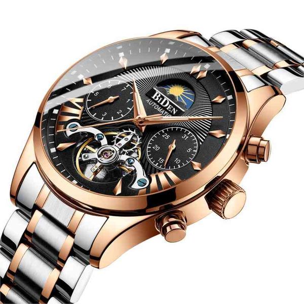 

luxury 2021 men mechanical watches automatic rust-waterproof steel business dress calendar week sports men's poison, Slivery;brown