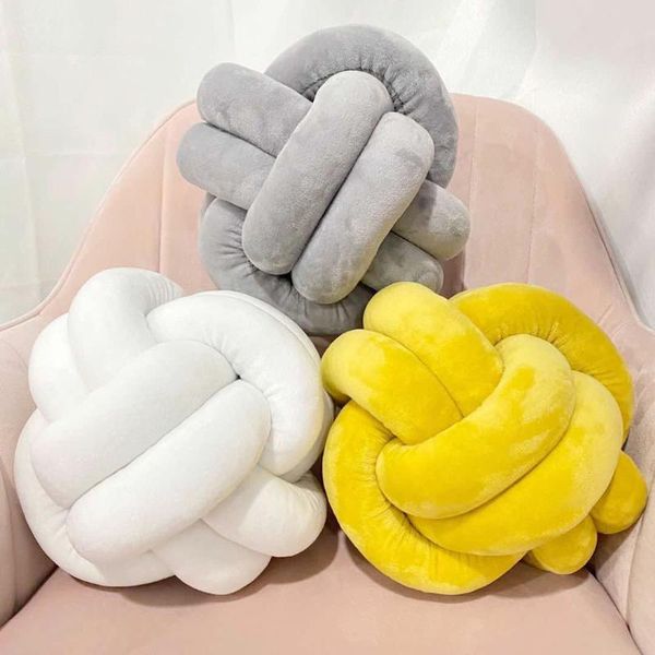 

pillow solid color decorative round hand woven seat cushion headrest for living room sofa soft plush knot throw