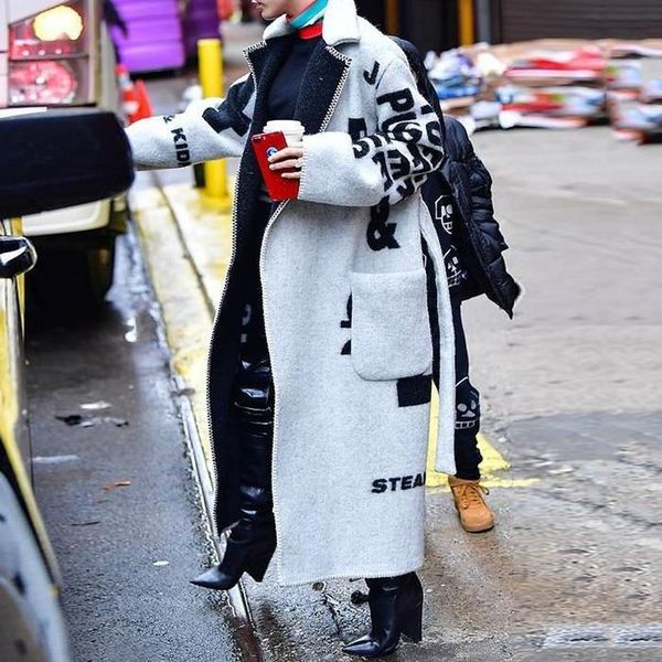 

women's wool & blends fashionable long double-sided printed woolen coat, Black