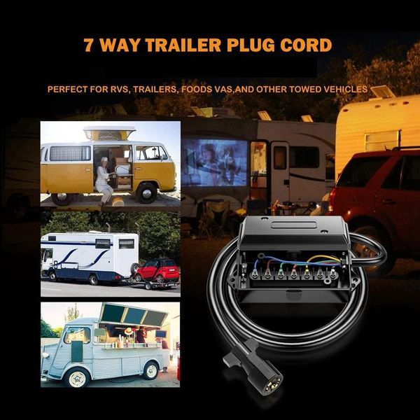 

parts heavy duty 7 way plug inline trailer cord with gang junction box - 8 feet connector cable wiring harness