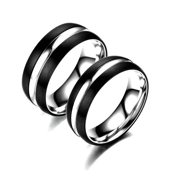 Anéis de casamento de aço inoxidável 6 mm 8 mm clássico para mulheres, homens, preto, prata, cor, casal, joias, promessa, presentes