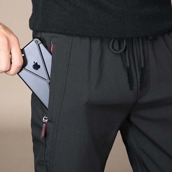 

men's pants zipper pocket thin summer men breathable casual sport pencil office business trousers, Black