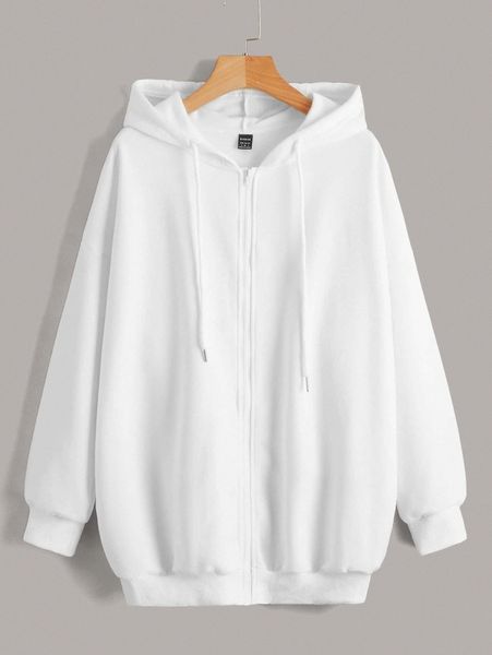 

drop shoulder solid zip up hoodie z5yt#, White;black