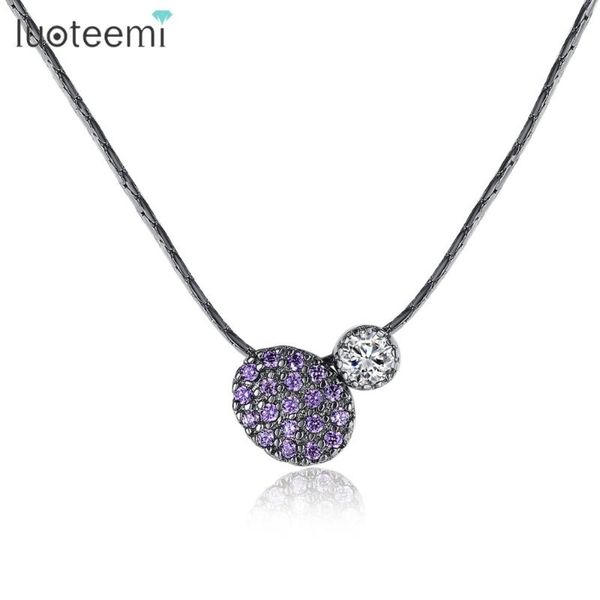 

pendant necklaces luoteemi sample design oval round with clear purple stones black link chain for women party metting accessories, Silver