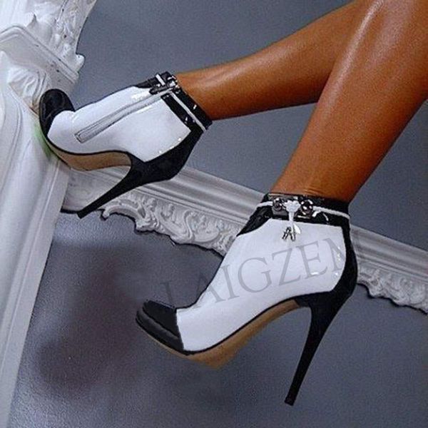 

boots laigzem large size 47 women short side zip black white heeled ankle fashion custom shoes woman botines mujer pw6z