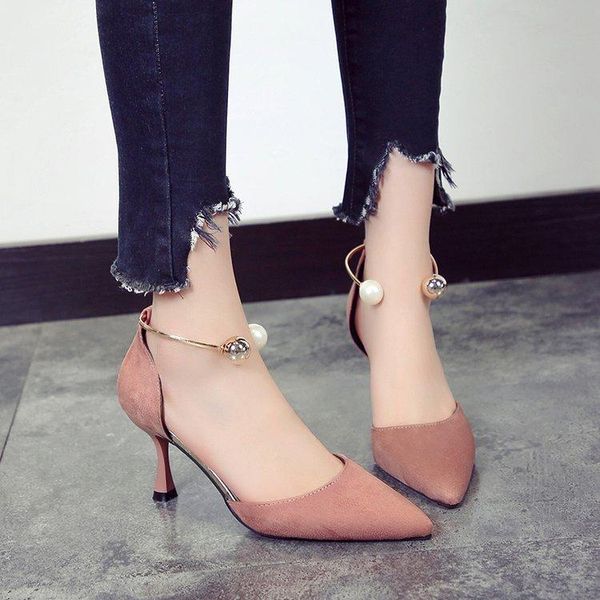 

dress shoes spring and autumn high heels with pointed toes shallow mouth thin heels. baotou sandals, Black