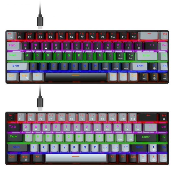 

keyboards v800 mechanical keyboard blue / red axis 68-key dual-color rgb gaming