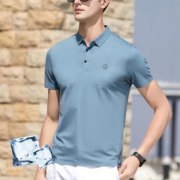 

men's polos summer thin lightweight ice silk viscose shirt men short sleeve letter embroidery 2021 black poloshirt 3xl, White;black