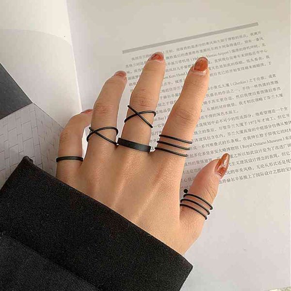 

designer rings new punk finger 6pcs/set minimalist smooth gold/black geometric metal for women girls party jewelry, Golden;silver