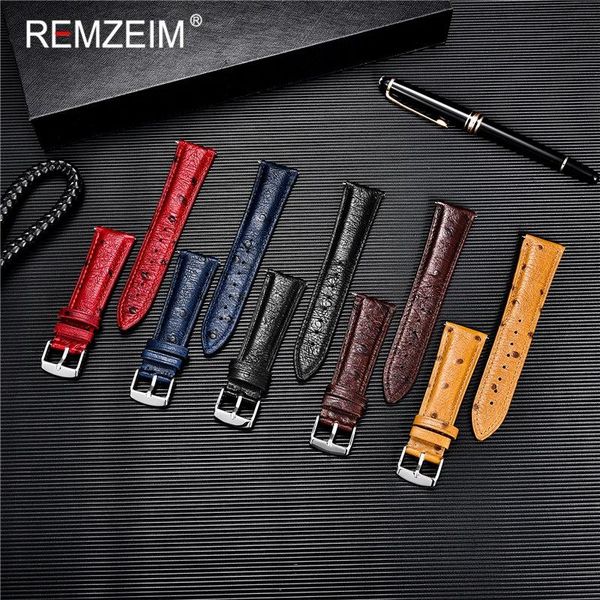 

watch bands ostrich pattern leather bracelet black blue red brown strap for women men quick release 18 20 22mm wristband, Black;brown
