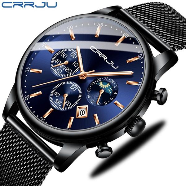 

wristwatches crrju fashion simple design waterproof stainless steel mesh small dial men watches quartz relogio masculino, Slivery;brown